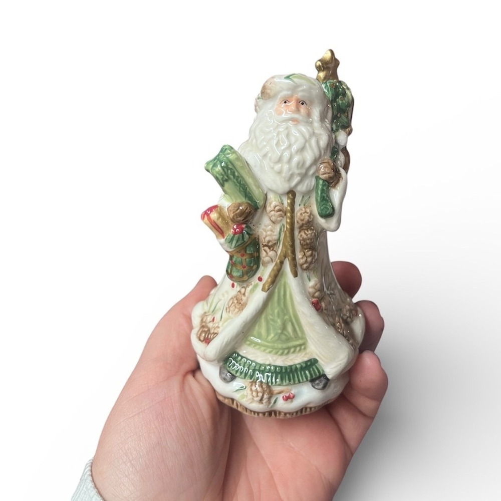 Vintage Fitz and‎ Floyd Small Hand Painted Forest Frost Porcelain Santa Bell